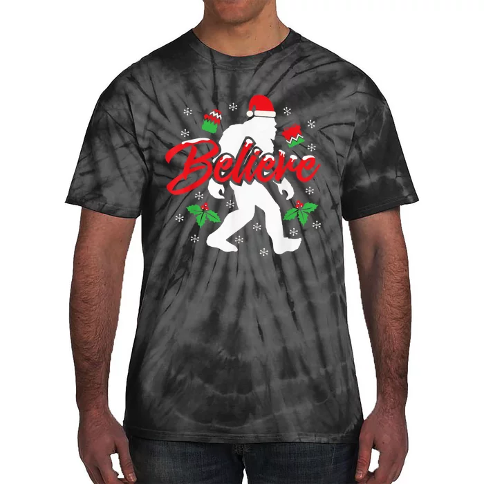 Bigfoot Christmas Shirt Believe Funny Sasquatch  Kid Tie-Dye T-Shirt