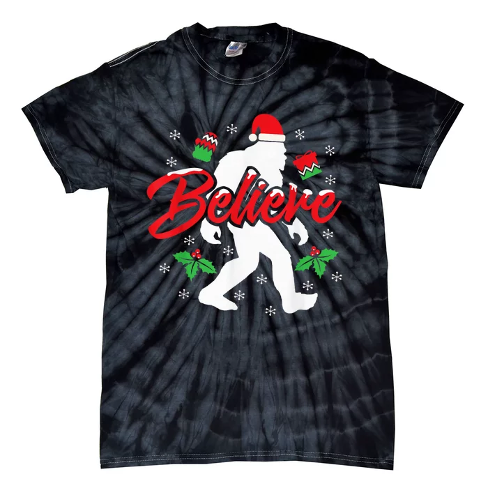 Bigfoot Christmas Shirt Believe Funny Sasquatch  Kid Tie-Dye T-Shirt