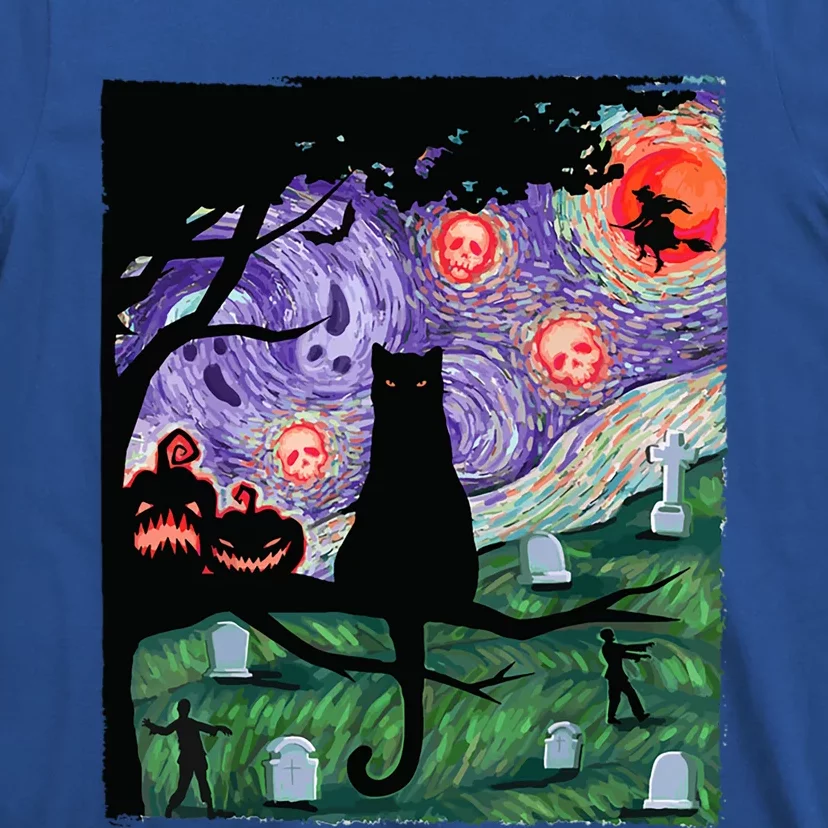 Black Cat Scary Night Cat Van Gogh Halloween Costume Gift T-Shirt