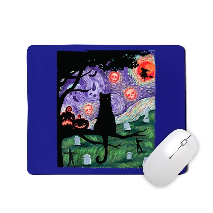 Black Cat Scary Night Cat Van Gogh Halloween Costume Gift Mousepad