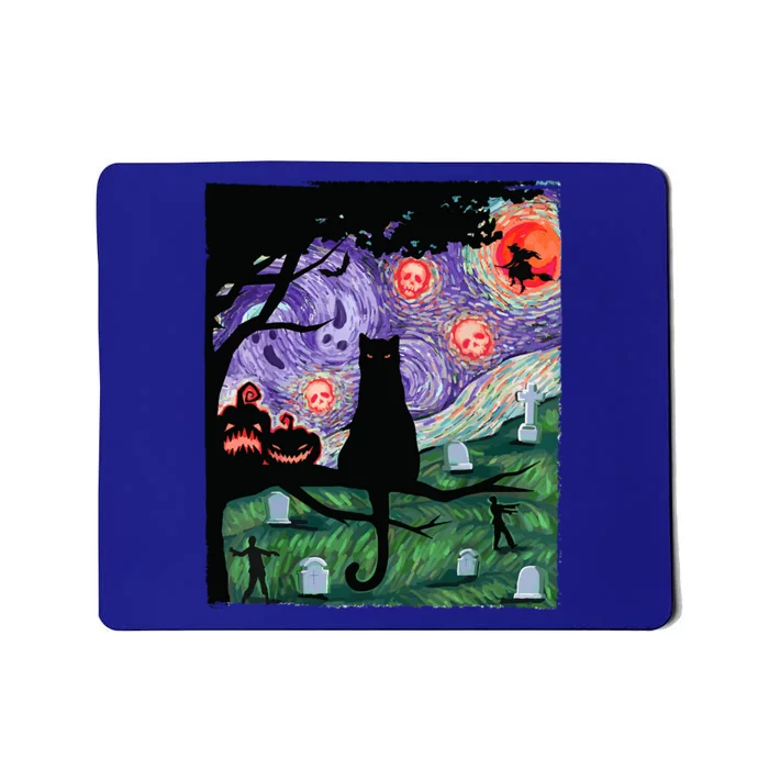 Black Cat Scary Night Cat Van Gogh Halloween Costume Gift Mousepad