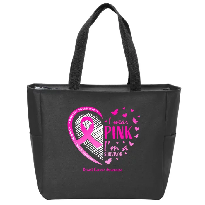 Breast Cancer Survivor Gifts Awareness Zip Tote Bag