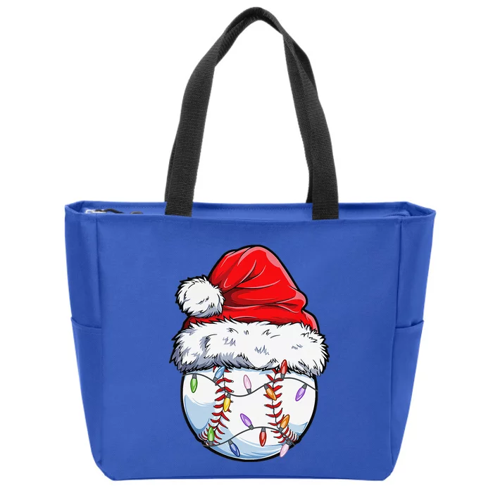 Baseball Christmas Santa Hat Funny Baseball Xmas Holiday Zip Tote Bag