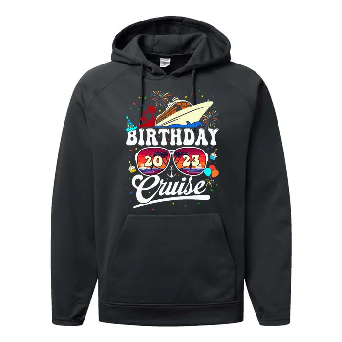 Birthday Cruise Squad Party Cruising Ship Vintage Performance Fleece Hoodie