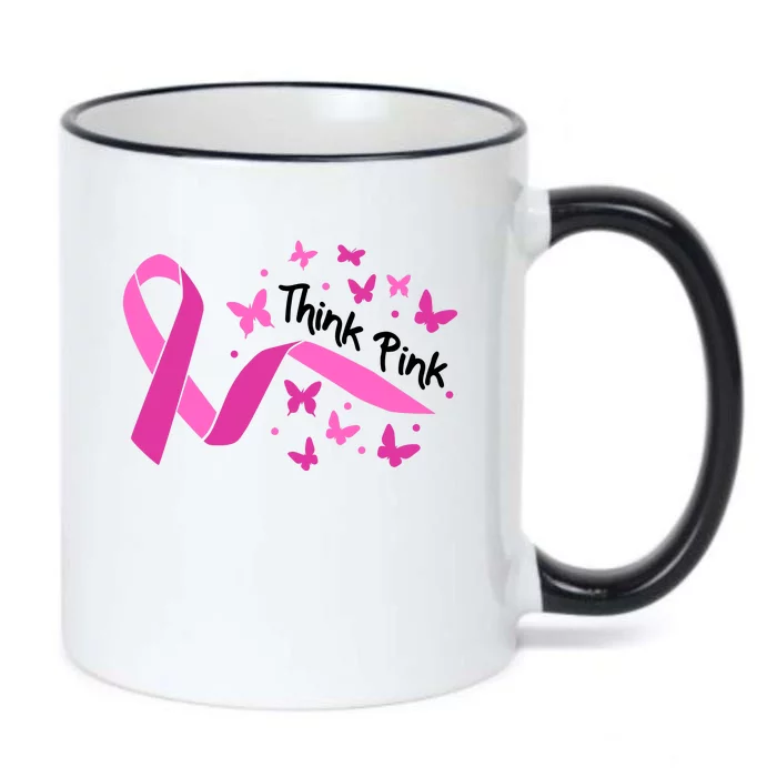 Breast Cancer Think Pink Butterfly Ribbon Black Color Changing Mug