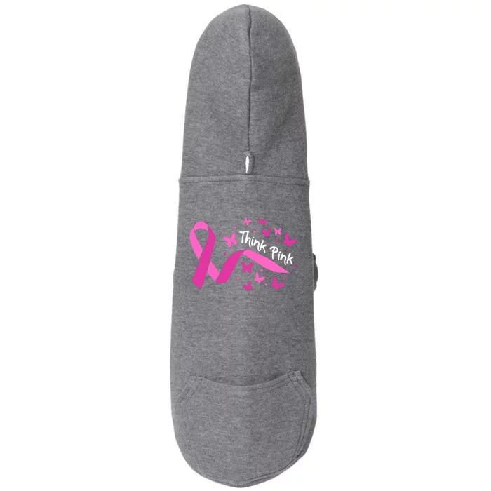 Breast Cancer Think Pink Butterfly Ribbon Doggie 3-End Fleece Hoodie