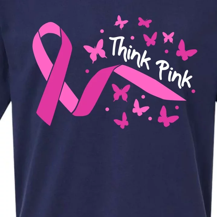 Breast Cancer Think Pink Butterfly Ribbon Sueded Cloud Jersey T-Shirt