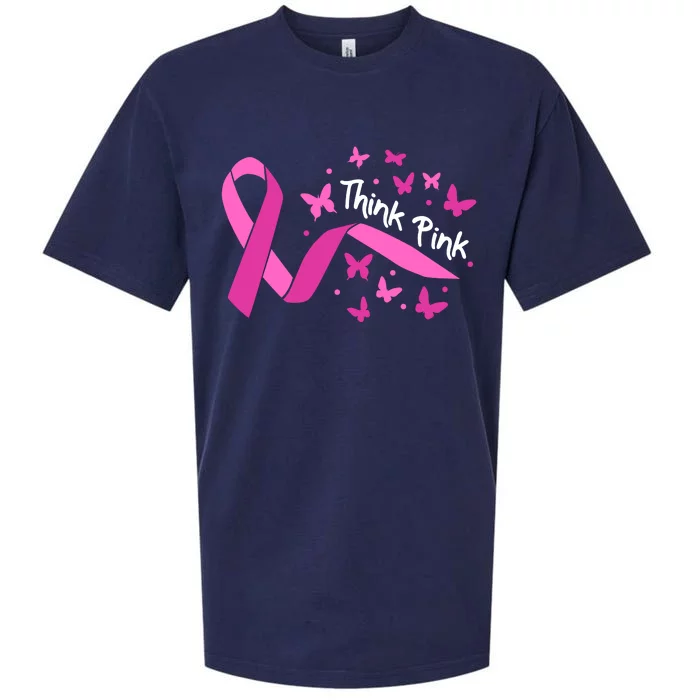 Breast Cancer Think Pink Butterfly Ribbon Sueded Cloud Jersey T-Shirt