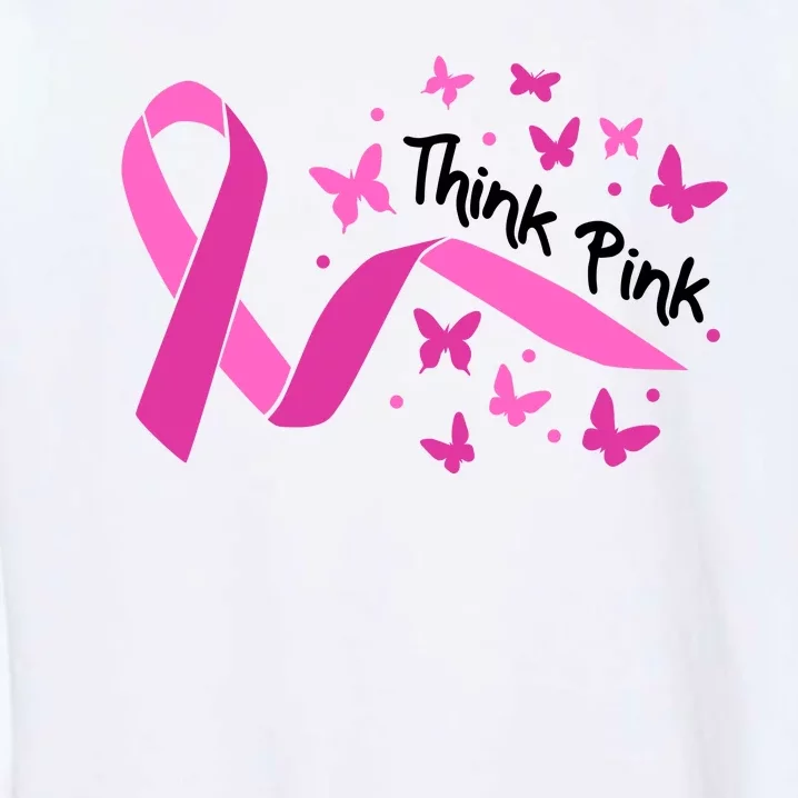 Breast Cancer Think Pink Butterfly Ribbon Garment-Dyed Sweatshirt