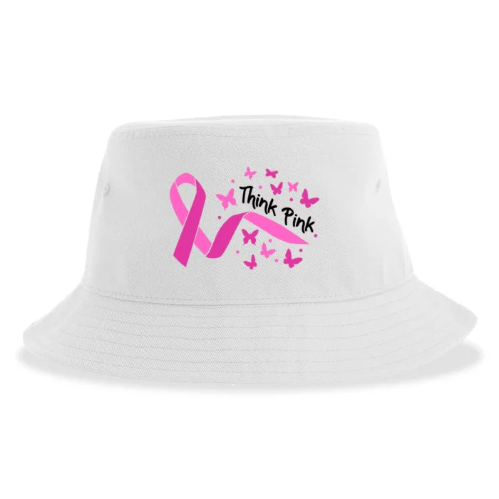 Breast Cancer Think Pink Butterfly Ribbon Sustainable Bucket Hat