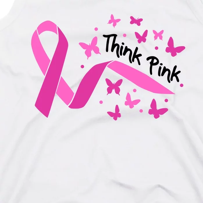 Breast Cancer Think Pink Butterfly Ribbon Tank Top