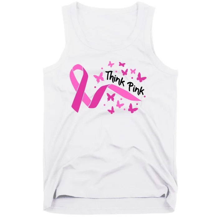 Breast Cancer Think Pink Butterfly Ribbon Tank Top