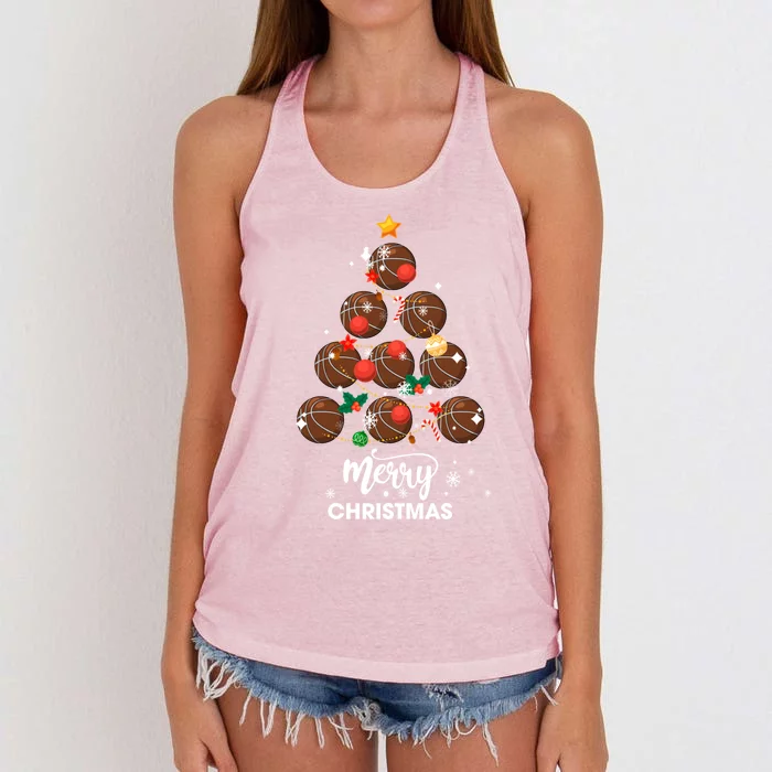 Basketball Christmas Tree Xmas Gift For Basketball Players Gift Women's Knotted Racerback Tank