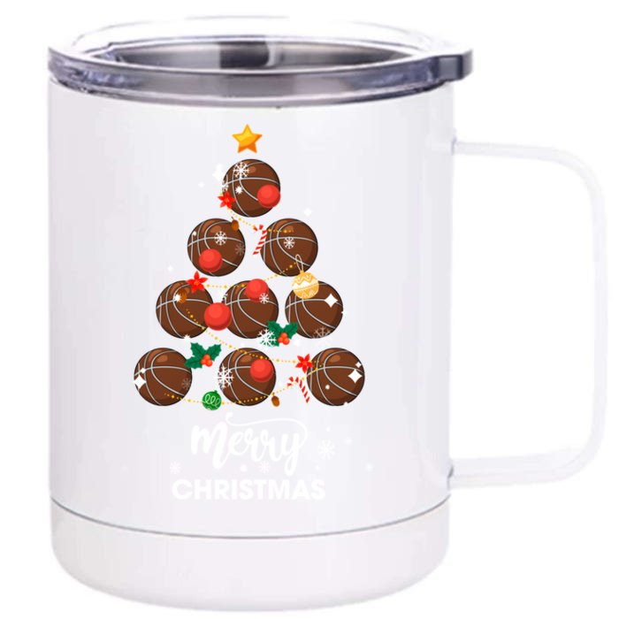 Basketball Christmas Tree Xmas Gift For Basketball Players Gift Front & Back 12oz Stainless Steel Tumbler Cup