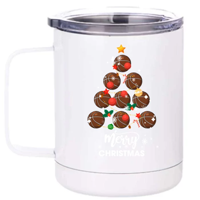 Basketball Christmas Tree Xmas Gift For Basketball Players Gift Front & Back 12oz Stainless Steel Tumbler Cup