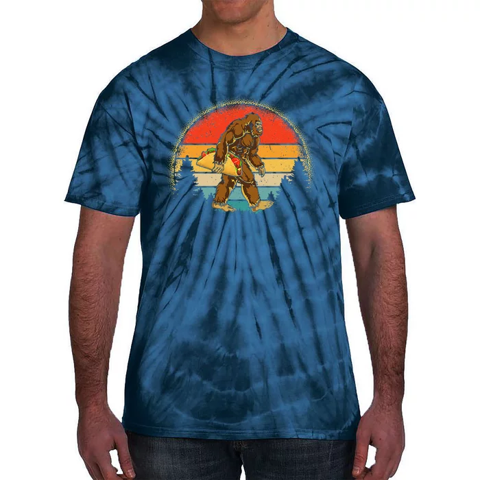 Bigfoot Carrying Taco Funny Cinco De Mayo Sasquatch Tie-Dye T-Shirt