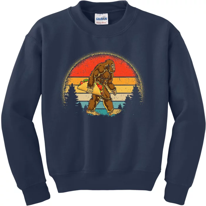 Bigfoot Carrying Taco Funny Cinco De Mayo Sasquatch Kids Sweatshirt