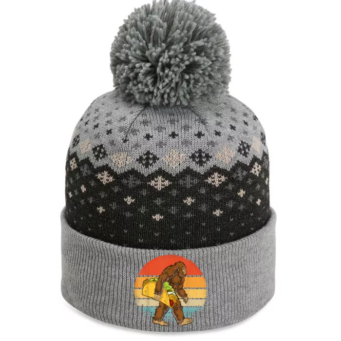 Bigfoot Carrying Taco Funny Cinco De Mayo Boy Men Sasquatch The Baniff Cuffed Pom Beanie