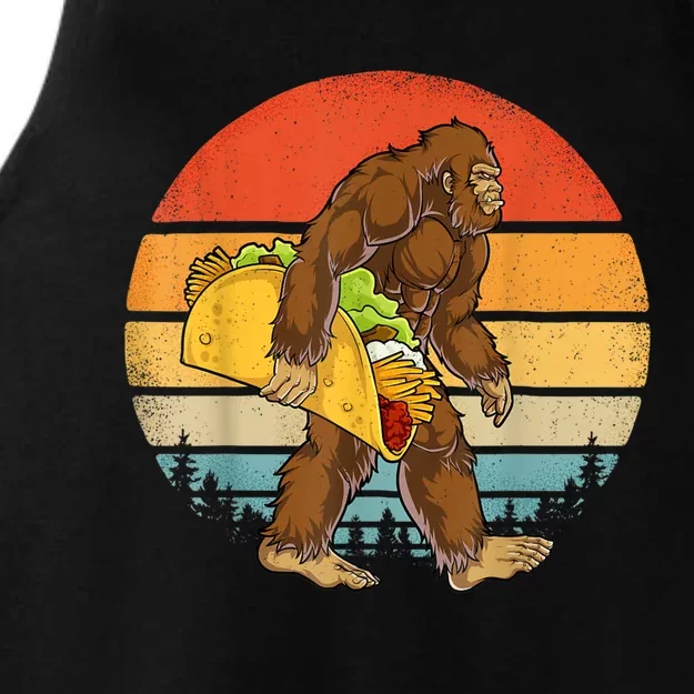 Bigfoot Carrying Taco Funny Cinco De Mayo Boy Men Sasquatch Ladies Tri-Blend Wicking Tank