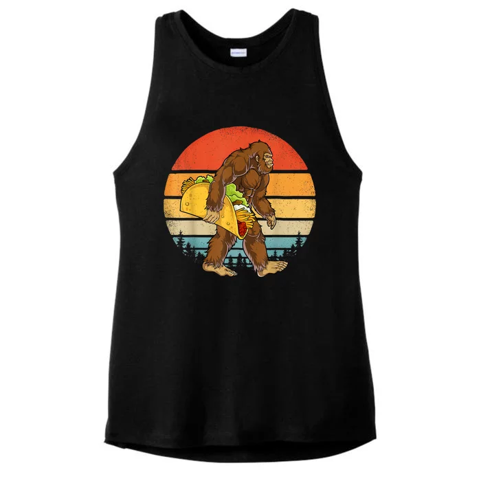 Bigfoot Carrying Taco Funny Cinco De Mayo Boy Men Sasquatch Ladies Tri-Blend Wicking Tank