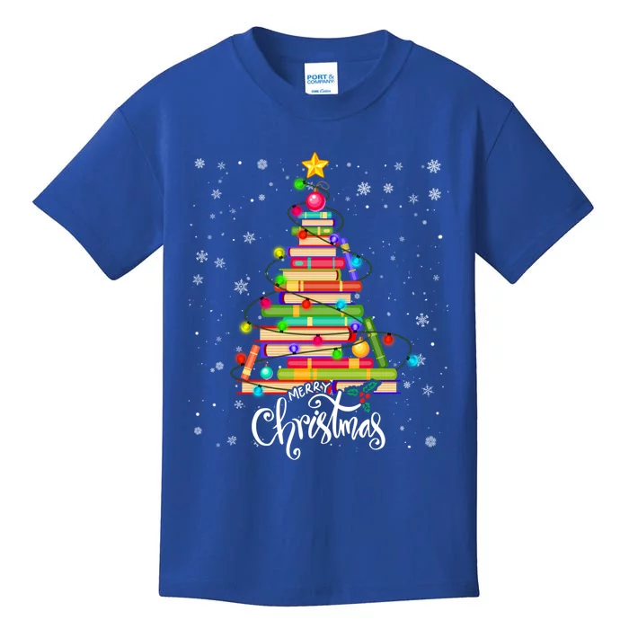 Books Christmas Tree Funny Love Reading Book Lover Librarian Cool Gift Kids T-Shirt