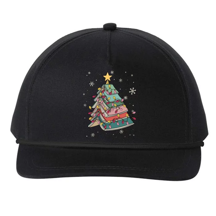 Books Christmas Tree Reading Book Teacher Librarian Xmas Gift Snapback Five-Panel Rope Hat