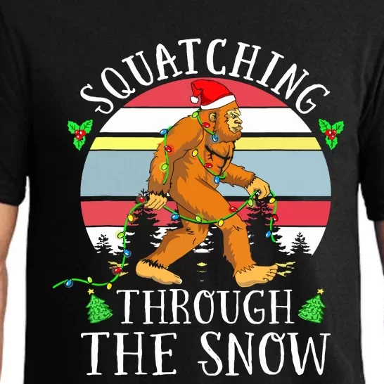 Bigfoot Christmas Tree Squatching Through The Snow Funny Pajama Set