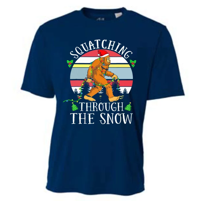 Bigfoot Christmas Tree Squatching Through The Snow Funny Cooling Performance Crew T-Shirt