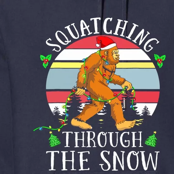 Bigfoot Christmas Tree Squatching Through The Snow Funny Premium Hoodie