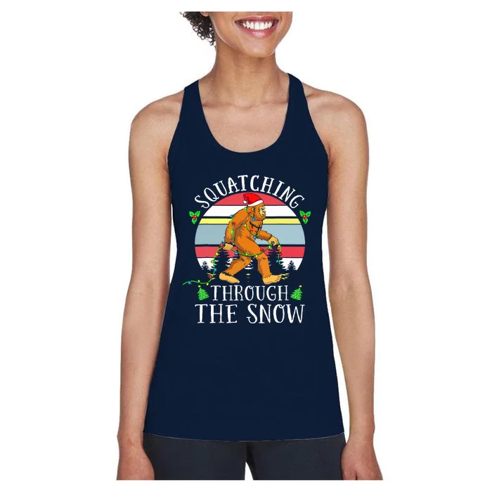 Bigfoot Christmas Tree Squatching Through The Snow Funny Women's Racerback Tank