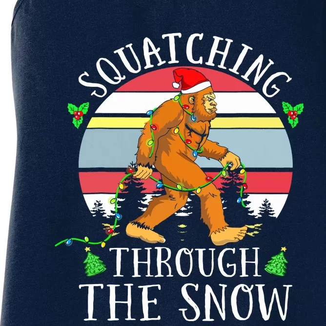 Bigfoot Christmas Tree Squatching Through The Snow Funny Women's Racerback Tank