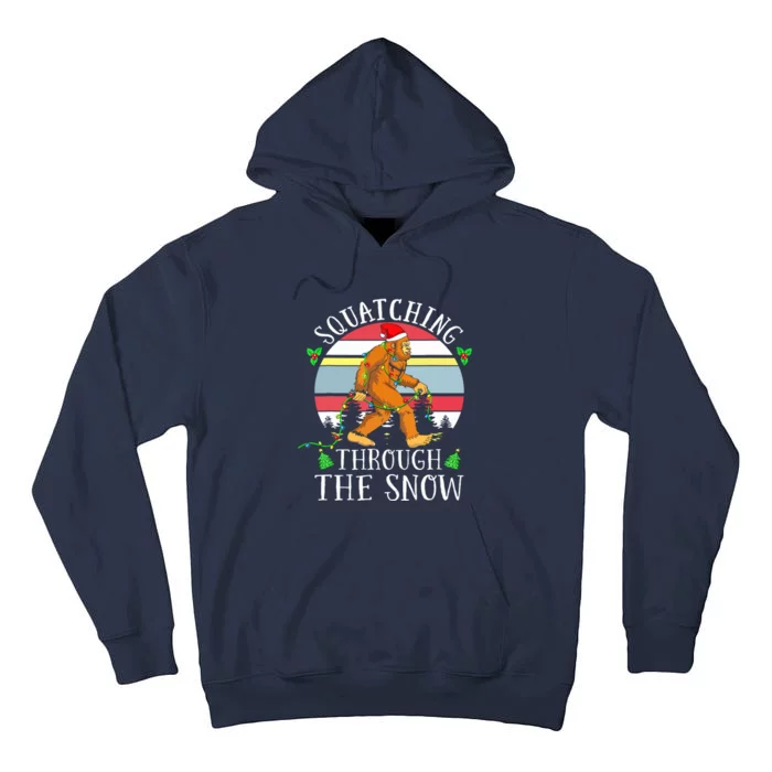 Bigfoot Christmas Tree Squatching Through The Snow Funny Tall Hoodie