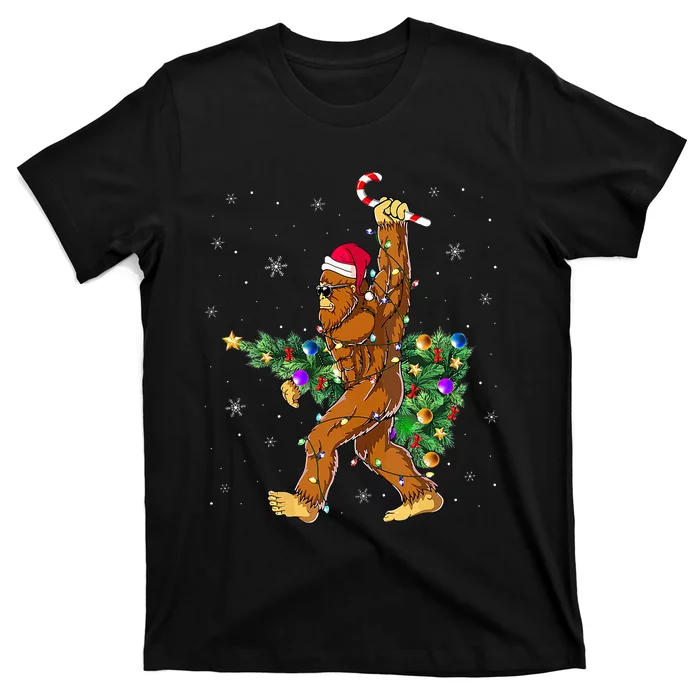 Bigfoot Christmas Tree Lights Xmas  Sasquatch Lovers T-Shirt