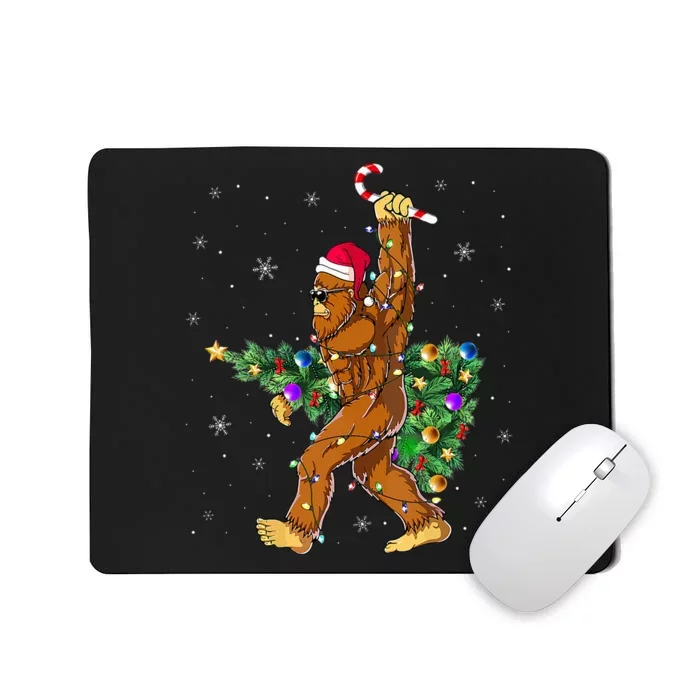 Bigfoot Christmas Tree Lights Xmas  Sasquatch Lovers Mousepad