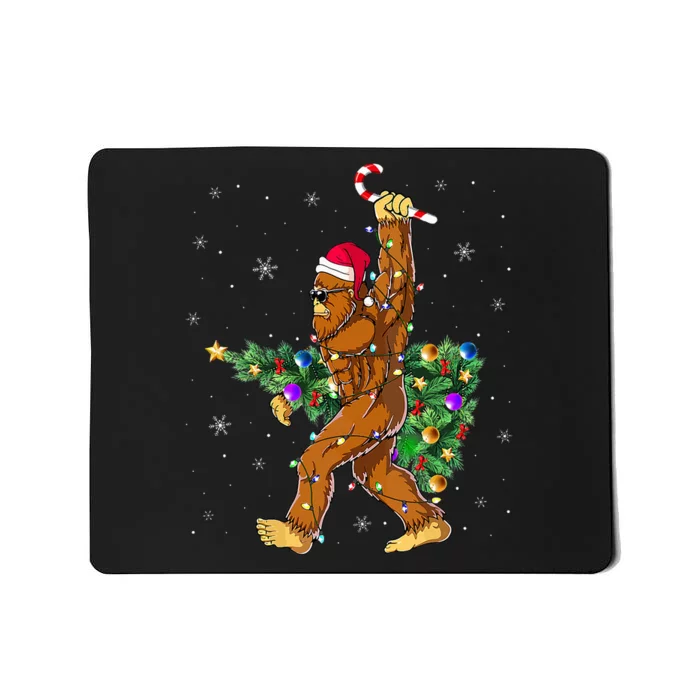 Bigfoot Christmas Tree Lights Xmas  Sasquatch Lovers Mousepad