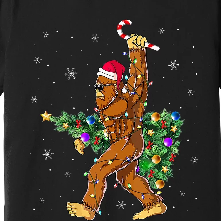 Bigfoot Christmas Tree Lights Xmas  Sasquatch Lovers Premium T-Shirt