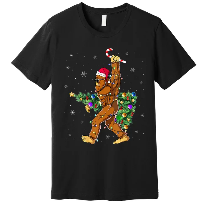 Bigfoot Christmas Tree Lights Xmas  Sasquatch Lovers Premium T-Shirt