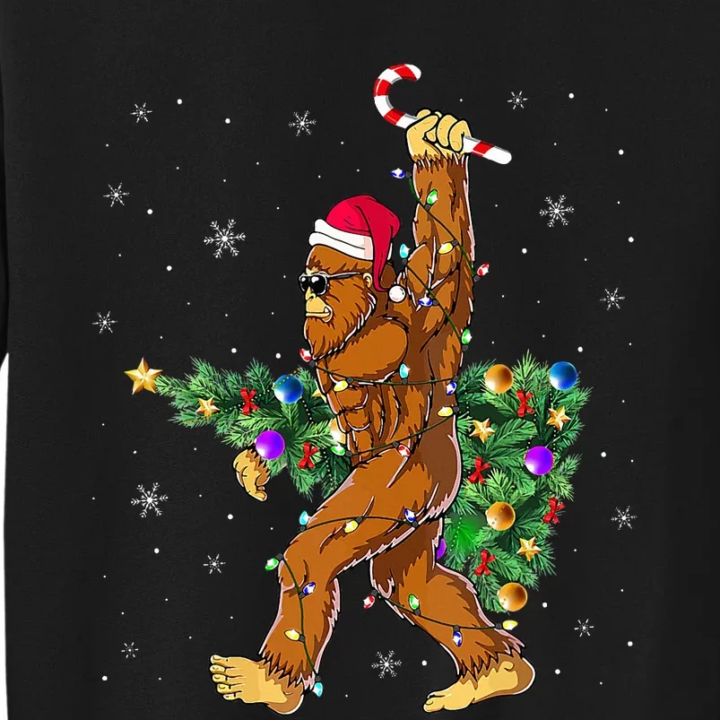 Bigfoot Christmas Tree Lights Xmas  Sasquatch Lovers Tall Sweatshirt