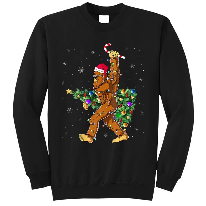 Bigfoot Christmas Tree Lights Xmas  Sasquatch Lovers Tall Sweatshirt