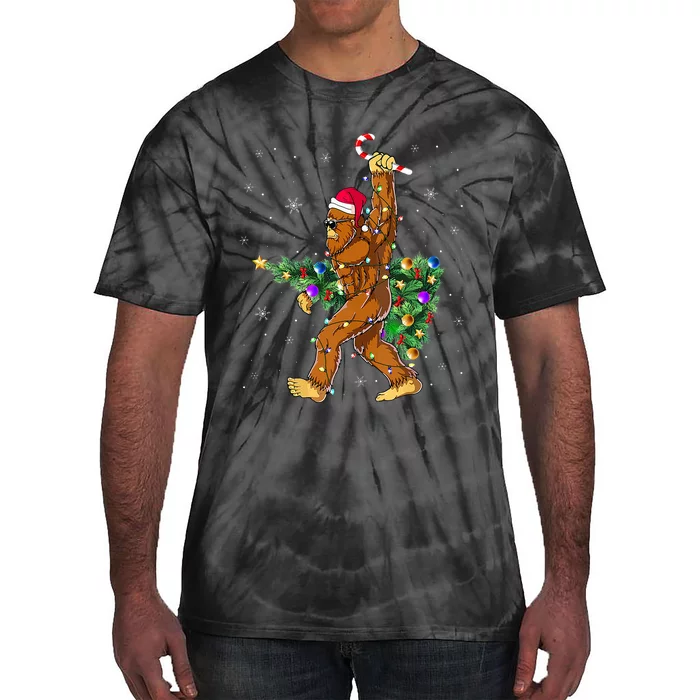 Bigfoot Christmas Tree Lights Xmas  Sasquatch Lovers Tie-Dye T-Shirt