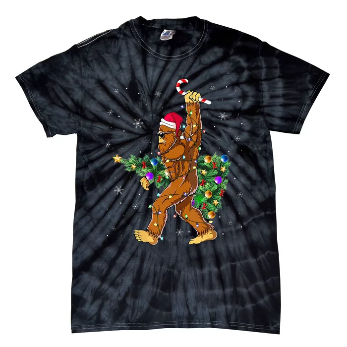 Bigfoot Christmas Tree Lights Xmas  Sasquatch Lovers Tie-Dye T-Shirt