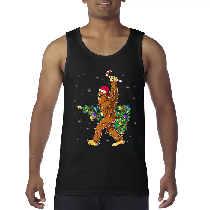 Bigfoot Christmas Tree Lights Xmas  Sasquatch Lovers Tank Top