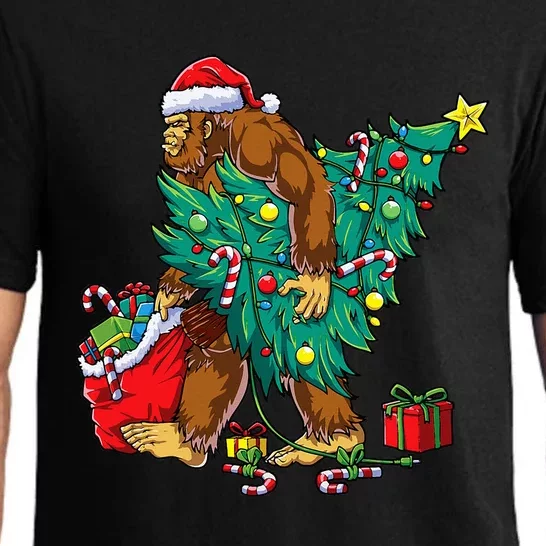 Bigfoot Christmas Tree Lights Xmas Sasquatch Lovers Pajama Set