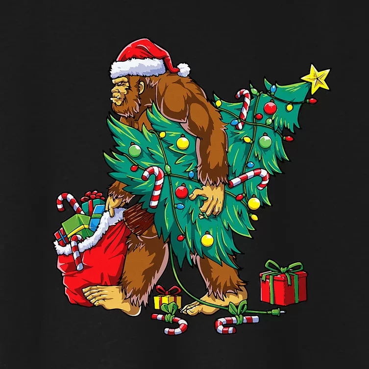 Bigfoot Christmas Tree Lights Xmas Sasquatch Lovers Women's Crop Top Tee