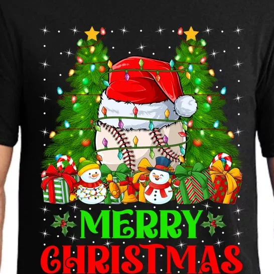 Baseball Christmas Tree Lights Holiday Santa Baseball Xmas Cool Gift Pajama Set