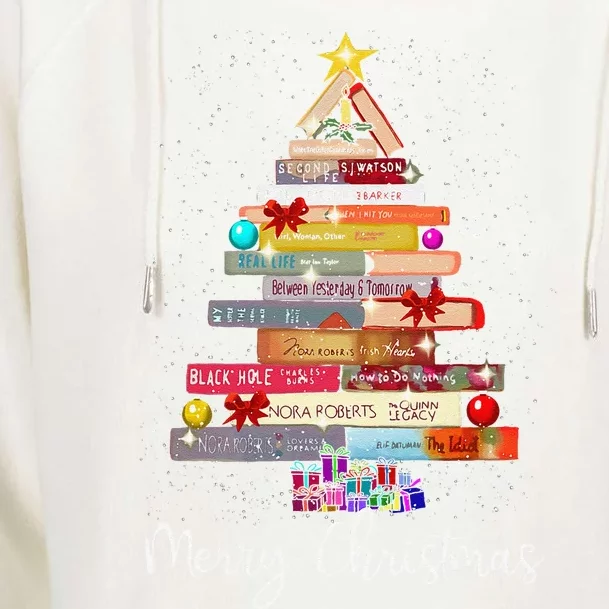 Book Christmas Tree For Book Lover Librarian Teachers Xmas Womens Funnel Neck Pullover Hood