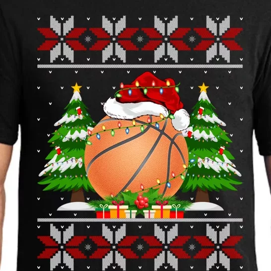 Basketball Christmas Tree Lights Ugly Sweater Santa Xmas Gift Pajama Set