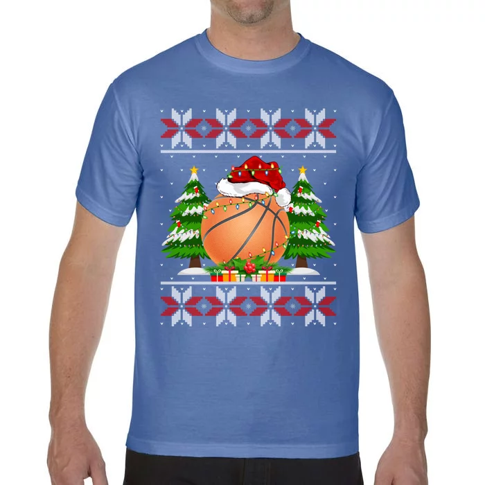 Basketball Christmas Tree Lights Ugly Sweater Santa Xmas Gift Comfort Colors T-Shirt