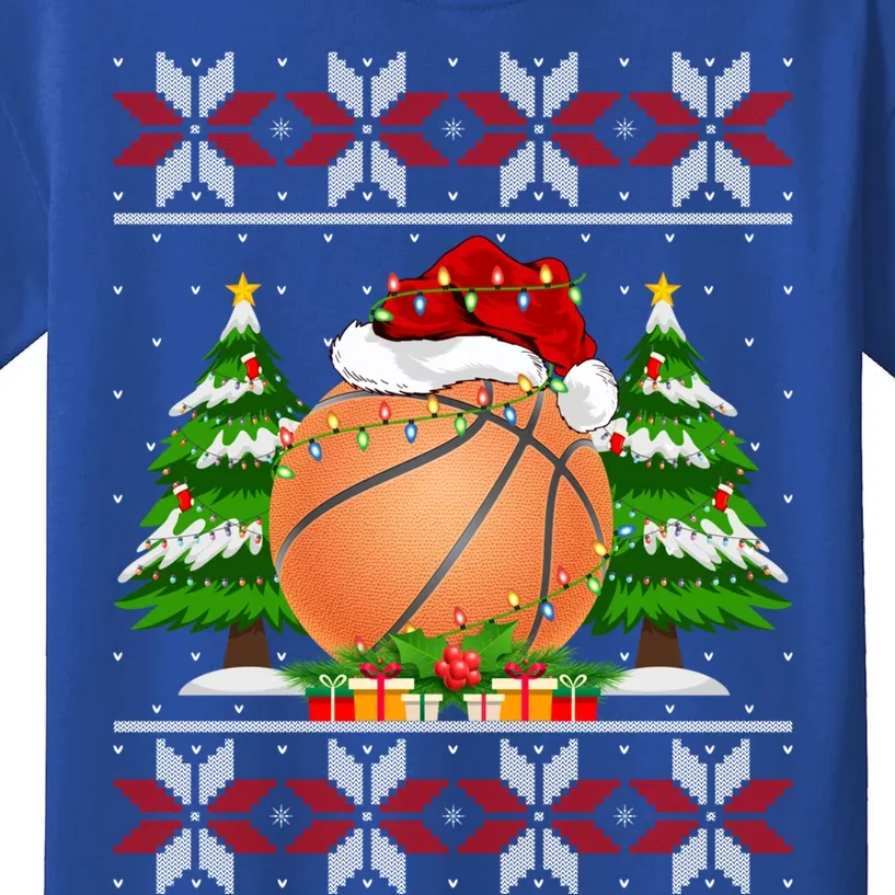 Basketball Christmas Tree Lights Ugly Sweater Santa Xmas Gift Kids T-Shirt