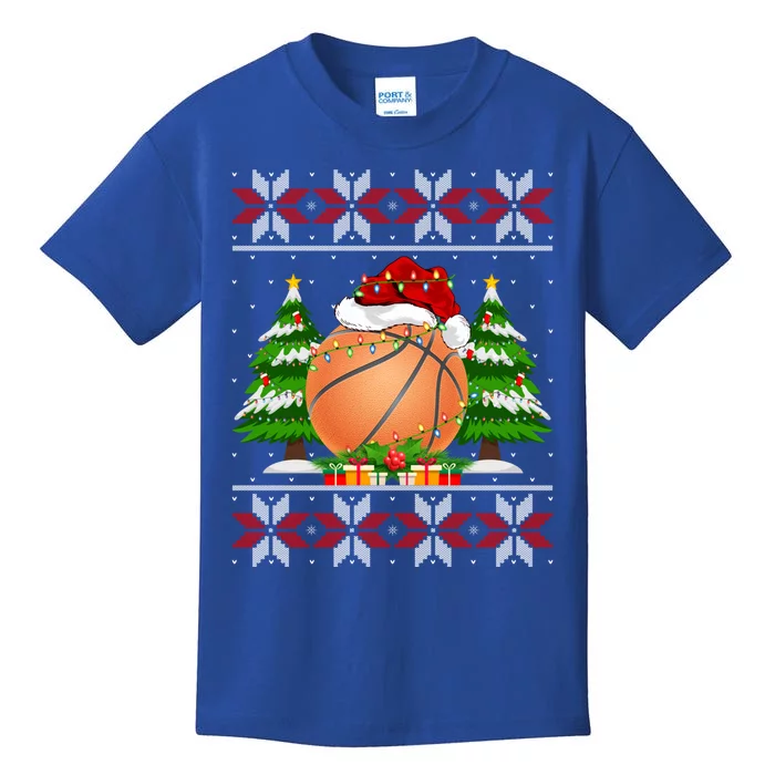 Basketball Christmas Tree Lights Ugly Sweater Santa Xmas Gift Kids T-Shirt